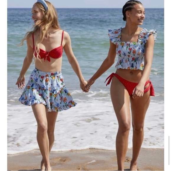 Hill House Linen Floral Ruffle Sleeve Smocked Crop Top - Picture 5 of 8